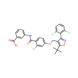 CC(C)(C)c1onc(-c2c(Cl)cccc2Cl)c1COc1ccc(C(=O)Nc2cccc(C(=O)O)c2)c(Cl)c1 ZINC000014976989