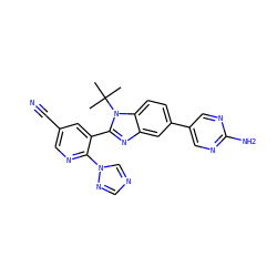 CC(C)(C)n1c(-c2cc(C#N)cnc2-n2cncn2)nc2cc(-c3cnc(N)nc3)ccc21 ZINC000146637347