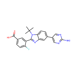 CC(C)(C)n1c(-c2cc(C(=O)O)ccc2F)nc2cc(-c3cnc(N)nc3)ccc21 ZINC000143909629