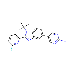 CC(C)(C)n1c(-c2cccc(F)n2)nc2cc(-c3cnc(N)nc3)ccc21 ZINC000169253988