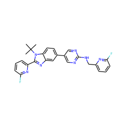 CC(C)(C)n1c(-c2cccc(F)n2)nc2cc(-c3cnc(NCc4cccc(F)n4)nc3)ccc21 ZINC000169253881