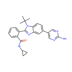CC(C)(C)n1c(-c2ccccc2C(=O)NC2CC2)nc2cc(-c3cnc(N)nc3)ccc21 ZINC000143897882