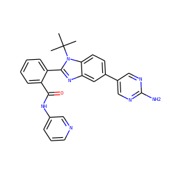 CC(C)(C)n1c(-c2ccccc2C(=O)Nc2cccnc2)nc2cc(-c3cnc(N)nc3)ccc21 ZINC000146183760