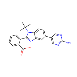 CC(C)(C)n1c(-c2ccccc2C(=O)O)nc2cc(-c3cnc(N)nc3)ccc21 ZINC000143821988