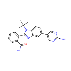 CC(C)(C)n1c(-c2ccccc2C(N)=O)nc2cc(-c3cnc(N)nc3)ccc21 ZINC000143908115