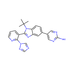CC(C)(C)n1c(-c2cccnc2-n2cncn2)nc2cc(-c3cnc(N)nc3)ccc21 ZINC000169703416