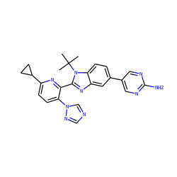 CC(C)(C)n1c(-c2nc(C3CC3)ccc2-n2cncn2)nc2cc(-c3cnc(N)nc3)ccc21 ZINC000169285584