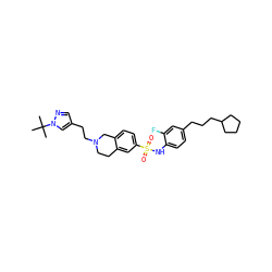 CC(C)(C)n1cc(CCN2CCc3cc(S(=O)(=O)Nc4ccc(CCCC5CCCC5)cc4F)ccc3C2)cn1 ZINC000261179292