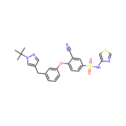 CC(C)(C)n1cc(Cc2cccc(Oc3ccc(S(=O)(=O)Nc4cscn4)cc3C#N)c2)cn1 ZINC000095584849