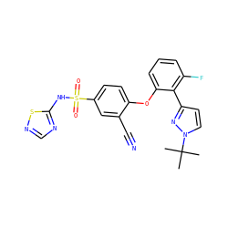 CC(C)(C)n1ccc(-c2c(F)cccc2Oc2ccc(S(=O)(=O)Nc3ncns3)cc2C#N)n1 ZINC000095583835
