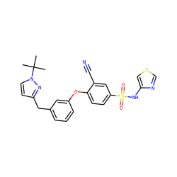CC(C)(C)n1ccc(Cc2cccc(Oc3ccc(S(=O)(=O)Nc4cscn4)cc3C#N)c2)n1 ZINC000095583231
