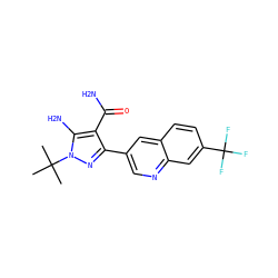 CC(C)(C)n1nc(-c2cnc3cc(C(F)(F)F)ccc3c2)c(C(N)=O)c1N ZINC000221716896