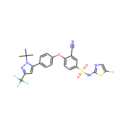 CC(C)(C)n1nc(C(F)(F)F)cc1-c1ccc(Oc2ccc(S(=O)(=O)Nc3ncc(F)s3)cc2C#N)cc1 ZINC000095582198
