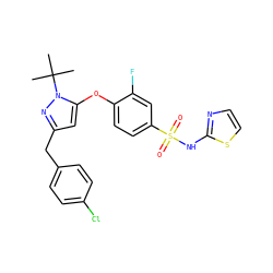 CC(C)(C)n1nc(Cc2ccc(Cl)cc2)cc1Oc1ccc(S(=O)(=O)Nc2nccs2)cc1F ZINC000095581085
