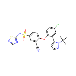 CC(C)(C)n1nccc1-c1cc(Cl)ccc1Oc1ccc(S(=O)(=O)Nc2ncns2)cc1C#N ZINC000095580684