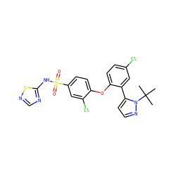 CC(C)(C)n1nccc1-c1cc(Cl)ccc1Oc1ccc(S(=O)(=O)Nc2ncns2)cc1Cl ZINC000095585286