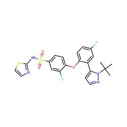 CC(C)(C)n1nccc1-c1cc(F)ccc1Oc1ccc(S(=O)(=O)Nc2nccs2)cc1F ZINC000095583806