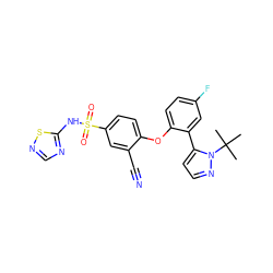 CC(C)(C)n1nccc1-c1cc(F)ccc1Oc1ccc(S(=O)(=O)Nc2ncns2)cc1C#N ZINC000095582240