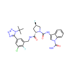 CC(C)(C)n1nnnc1-c1cc(Cl)c(F)c(CNC(=O)[C@@H]2C[C@@H](F)CN2C(=O)Nc2cn(C(N)=O)c3ccccc23)c1 ZINC000148343856