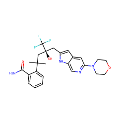 CC(C)(C[C@@](O)(Cc1cc2cc(N3CCOCC3)ncc2[nH]1)C(F)(F)F)c1ccccc1C(N)=O ZINC000167284499