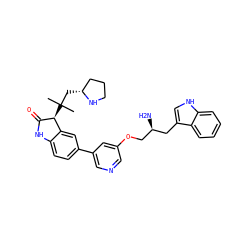 CC(C)(C[C@@H]1CCCN1)[C@@H]1C(=O)Nc2ccc(-c3cncc(OC[C@@H](N)Cc4c[nH]c5ccccc45)c3)cc21 ZINC000034803757