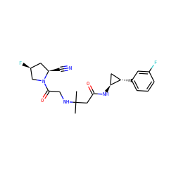 CC(C)(CC(=O)N[C@H]1C[C@@H]1c1cccc(F)c1)NCC(=O)N1C[C@@H](F)C[C@H]1C#N ZINC000040866216