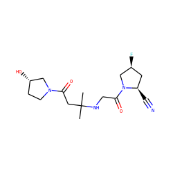 CC(C)(CC(=O)N1CC[C@H](O)C1)NCC(=O)N1C[C@@H](F)C[C@H]1C#N ZINC000049037316