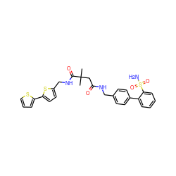 CC(C)(CC(=O)NCc1ccc(-c2ccccc2S(N)(=O)=O)cc1)C(=O)NCc1ccc(-c2cccs2)s1 ZINC000028336999
