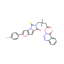 CC(C)(CC(=O)On1nnc2ccccc2c1=O)CN1C(=O)c2cc3oc(-c4ccc(Cl)cc4)cc3n2C1=S ZINC000140717042