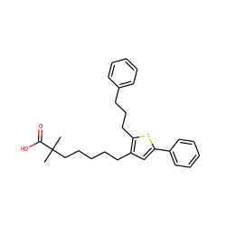 CC(C)(CCCCCc1cc(-c2ccccc2)sc1CCCc1ccccc1)C(=O)O ZINC000013726652
