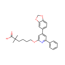 CC(C)(CCCCOc1cc(-c2ccc3c(c2)OCO3)cc(-c2ccccc2)n1)C(=O)O ZINC000013729776