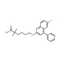 CC(C)(CCCCOc1cc(-c2ccccc2)c2cc(Cl)ccc2n1)C(=O)O ZINC000013729679