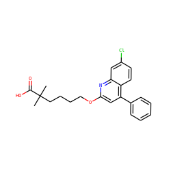 CC(C)(CCCCOc1cc(-c2ccccc2)c2ccc(Cl)cc2n1)C(=O)O ZINC000013729681