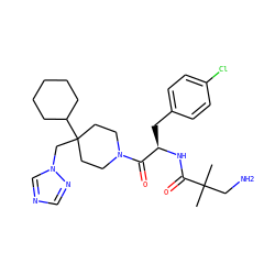 CC(C)(CN)C(=O)N[C@H](Cc1ccc(Cl)cc1)C(=O)N1CCC(Cn2cncn2)(C2CCCCC2)CC1 ZINC000013587808