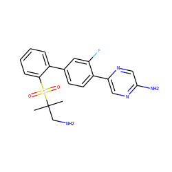 CC(C)(CN)S(=O)(=O)c1ccccc1-c1ccc(-c2cnc(N)cn2)c(F)c1 ZINC000224742472