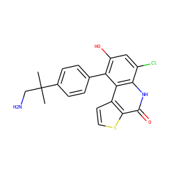 CC(C)(CN)c1ccc(-c2c(O)cc(Cl)c3[nH]c(=O)c4sccc4c23)cc1 ZINC000165425783