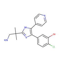 CC(C)(CN)c1nc(-c2ccc(Cl)c(O)c2)c(-c2ccncc2)[nH]1 ZINC000028563455