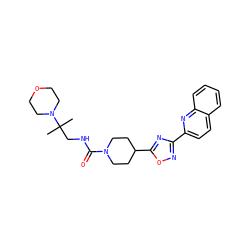 CC(C)(CNC(=O)N1CCC(c2nc(-c3ccc4ccccc4n3)no2)CC1)N1CCOCC1 ZINC000072180505