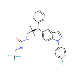 CC(C)(CNC(=O)NCC(F)(F)F)[C@@H](c1ccccc1)c1ccc2c(cnn2-c2ccc(F)cc2)c1 ZINC000096283849