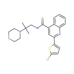 CC(C)(CNC(=O)c1cc(-c2ccc(Cl)s2)nc2ccccc12)N1CCOCC1 ZINC000023078400