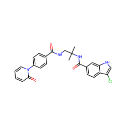 CC(C)(CNC(=O)c1ccc(-n2ccccc2=O)cc1)NC(=O)c1ccc2c(Cl)c[nH]c2c1 ZINC000028822826