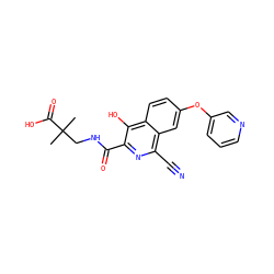 CC(C)(CNC(=O)c1nc(C#N)c2cc(Oc3cccnc3)ccc2c1O)C(=O)O ZINC000146751282