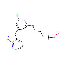 CC(C)(CO)CCCNc1cc(-c2c[nH]c3ncccc23)cc(Cl)n1 ZINC000063539787