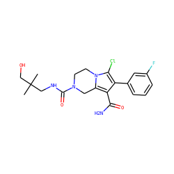 CC(C)(CO)CNC(=O)N1CCn2c(Cl)c(-c3cccc(F)c3)c(C(N)=O)c2C1 ZINC000112973727