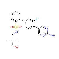 CC(C)(CO)CNS(=O)(=O)c1ccccc1-c1ccc(-c2cnc(N)nc2)c(F)c1 ZINC000224743146
