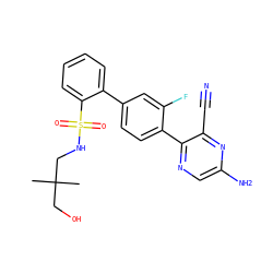 CC(C)(CO)CNS(=O)(=O)c1ccccc1-c1ccc(-c2ncc(N)nc2C#N)c(F)c1 ZINC000224790611