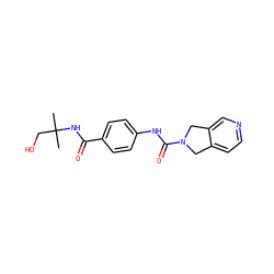 CC(C)(CO)NC(=O)c1ccc(NC(=O)N2Cc3ccncc3C2)cc1 ZINC000166007557