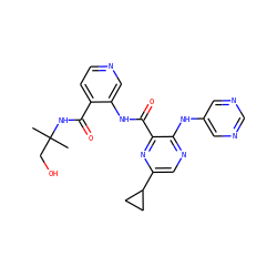 CC(C)(CO)NC(=O)c1ccncc1NC(=O)c1nc(C2CC2)cnc1Nc1cncnc1 ZINC000169701750