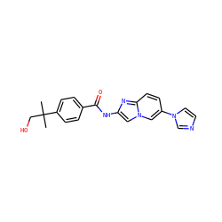 CC(C)(CO)c1ccc(C(=O)Nc2cn3cc(-n4ccnc4)ccc3n2)cc1 ZINC000095563072