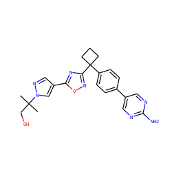 CC(C)(CO)n1cc(-c2nc(C3(c4ccc(-c5cnc(N)nc5)cc4)CCC3)no2)cn1 ZINC000149889190
